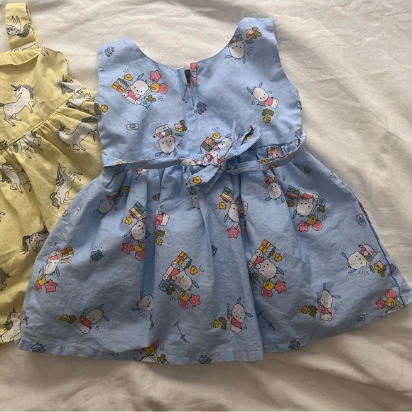 Lot (2) Baby Girl Dresses Blue Sanrio Pochacco Yellow Unicorns 12 Months - Picture 3 of 16